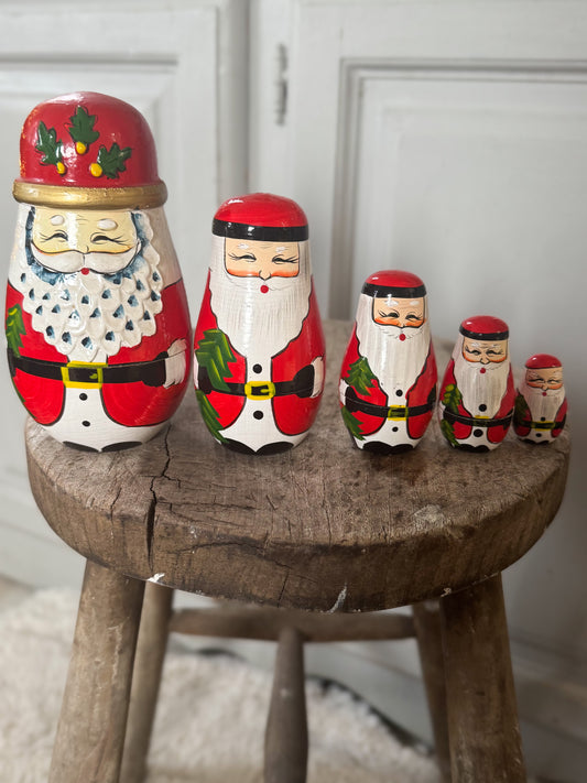 Vintage Wooden ‘Father Christmas’ Russian Nesting Dolls | Set of 5