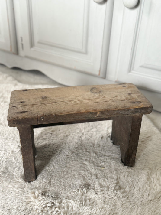 Antique Welsh 1800s Child’s Handmade Wooden Folk Art Stool
