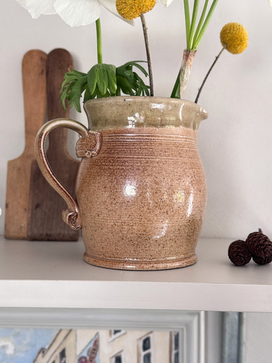Vintage French Olive Green Salt Glaze Studio Pottery Jug