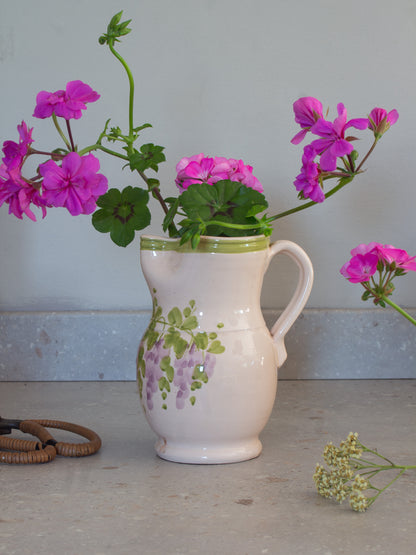 Vintage Mediterranean Studio Pottery Hand-Painted Floral Jug