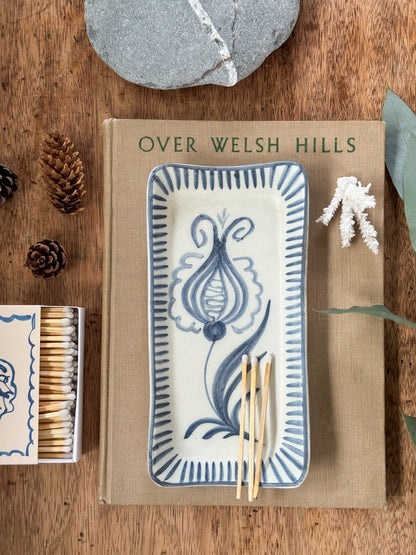 Vintage Handpainted Mediterranean Studio Pottery Floral Tray