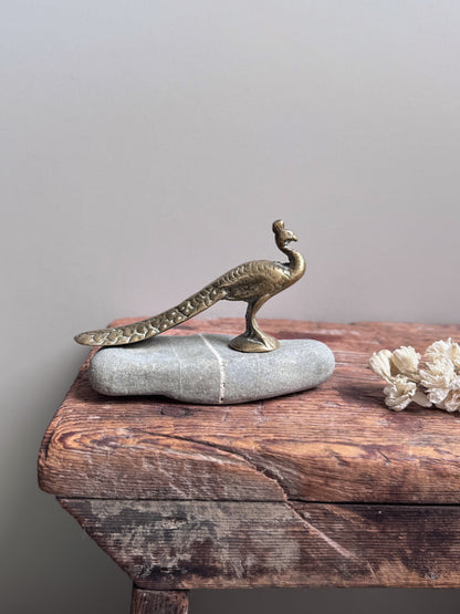 Vintage Solid Brass Peacock Figurine