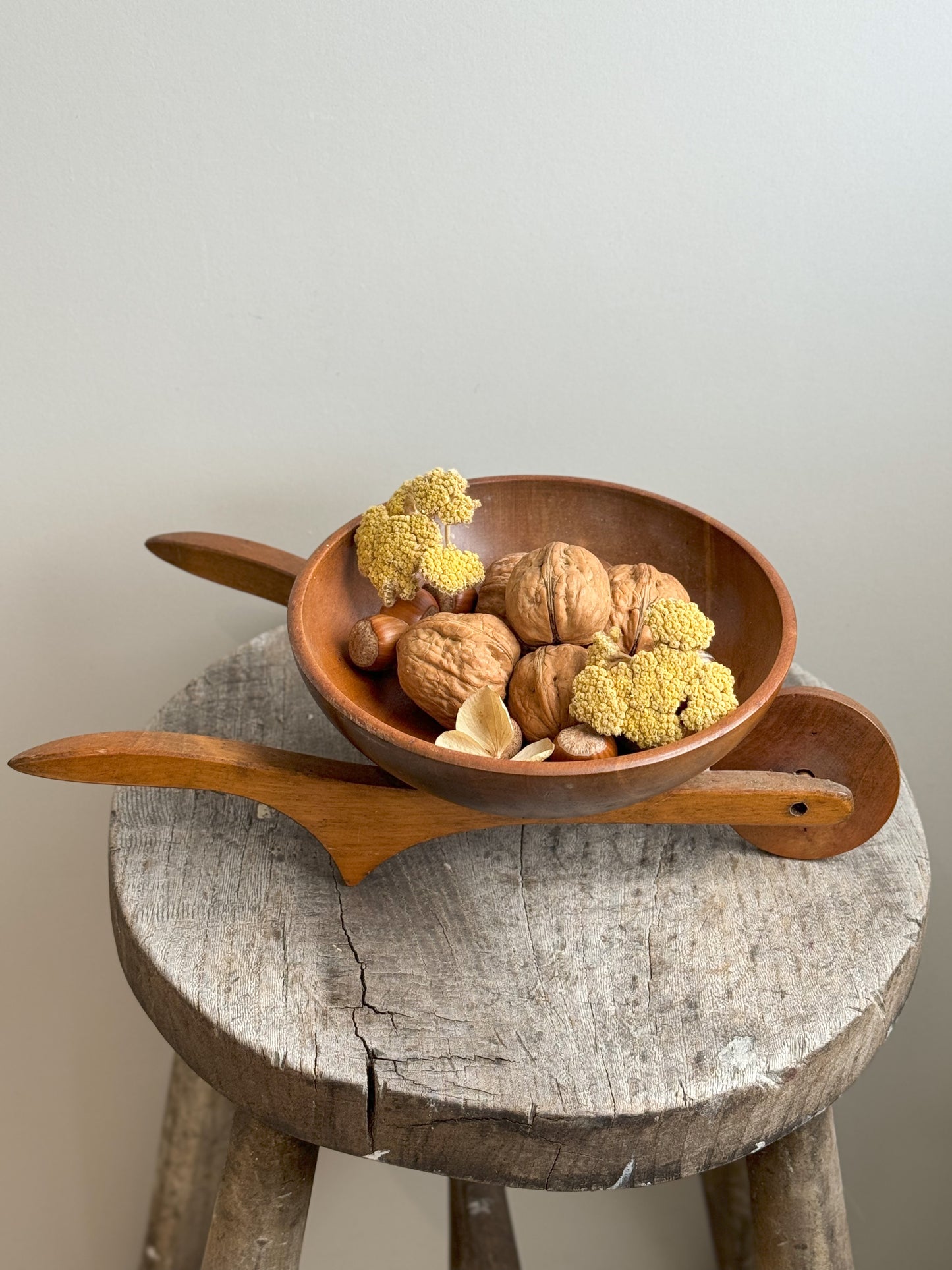 Vintage Midcentury Teak Wheel Barrow Bowl