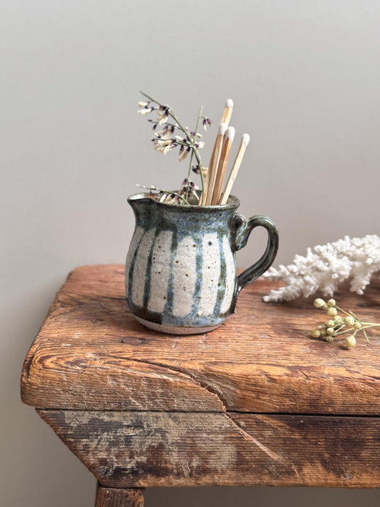 Vintage Speckled Stripes Studio Pottery Miniature Creamer by Pauline Patterson, Black Mountain Pottery Wales