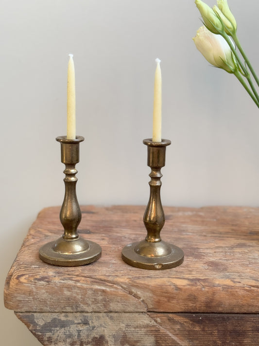 Vintage Miniature Solid Brass Candlestick Pair (by Peerage, England)