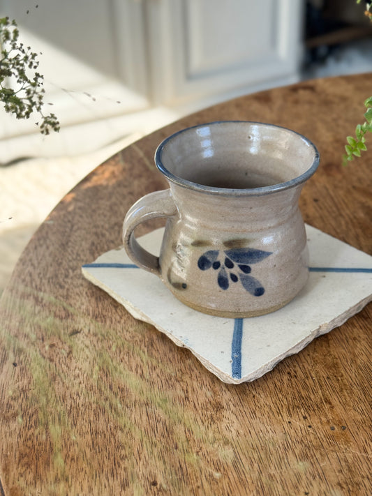 Vintage Studio Pottery Blue Floral Mug, by Ros Moren, Cornwall