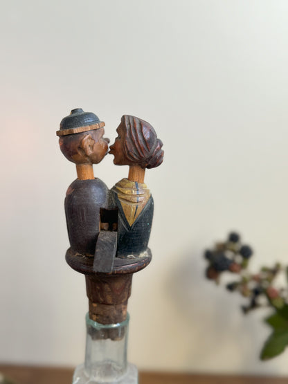 Hand-Carved ‘Kissing Couple’ Bottle Stopper