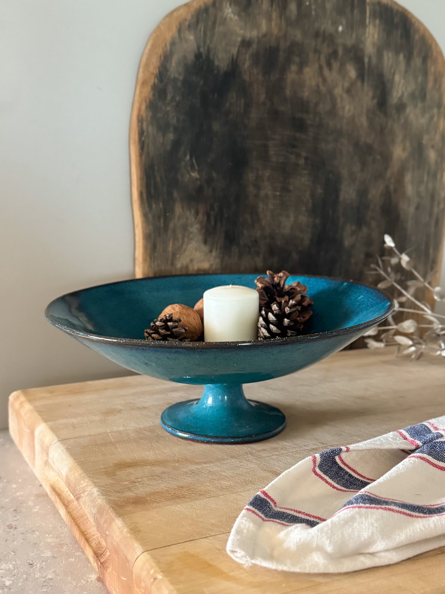 Vintage Studio Pottery Blue Pedestal Bowl