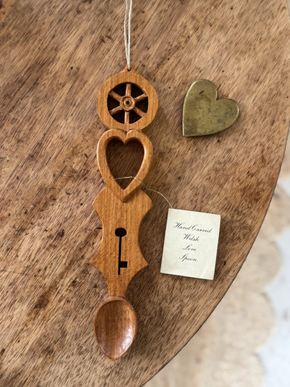 Vintage Hand-Carved Welsh Love Spoon by Elwyn Hughes, Conway, North Wales