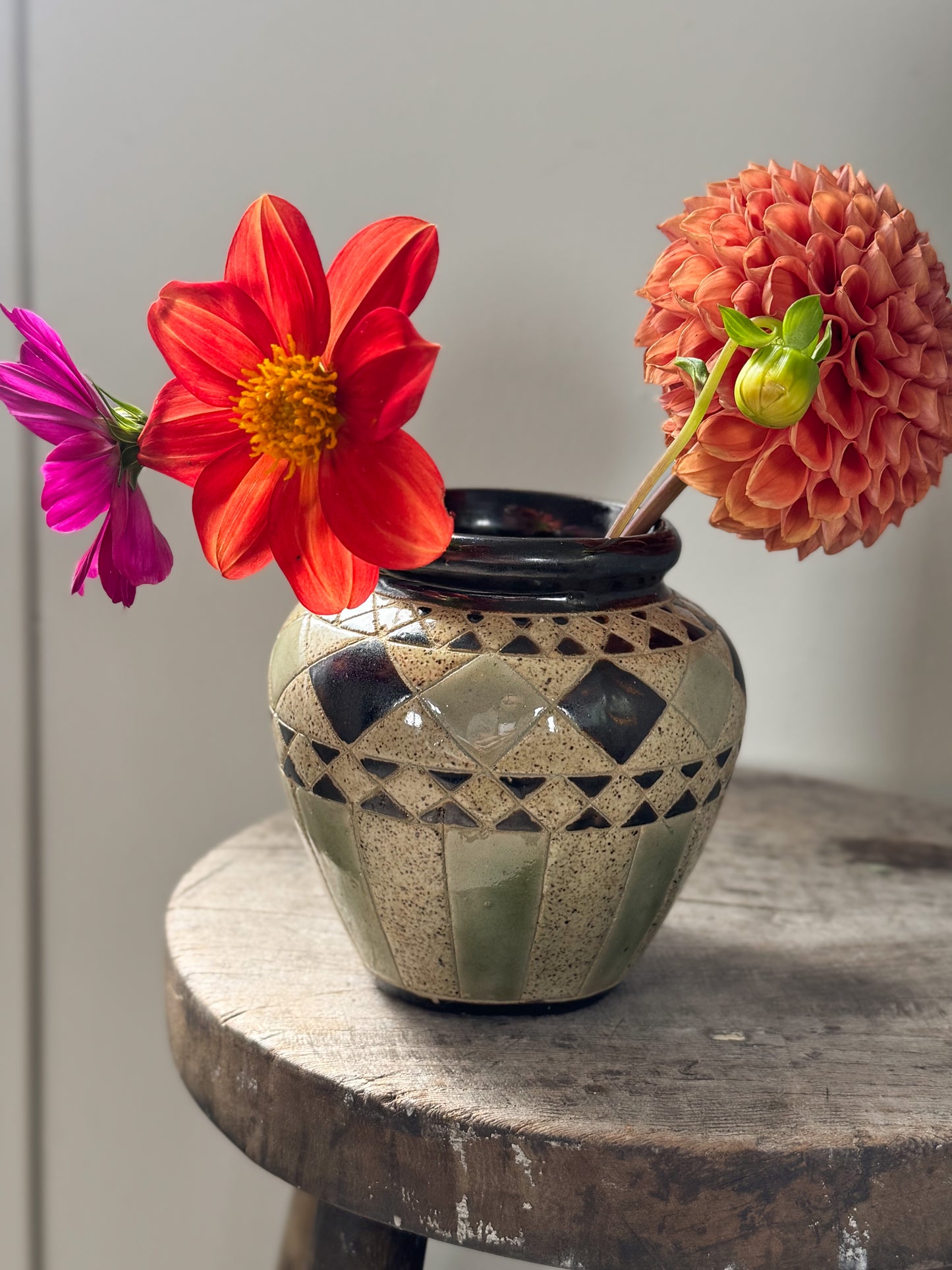 Vintage Handmade Studio Pottery Geometric Pot