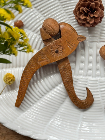 Vintage Midcentury Scandinavian Hand-Carved Wooden Squirrel Nutcracker