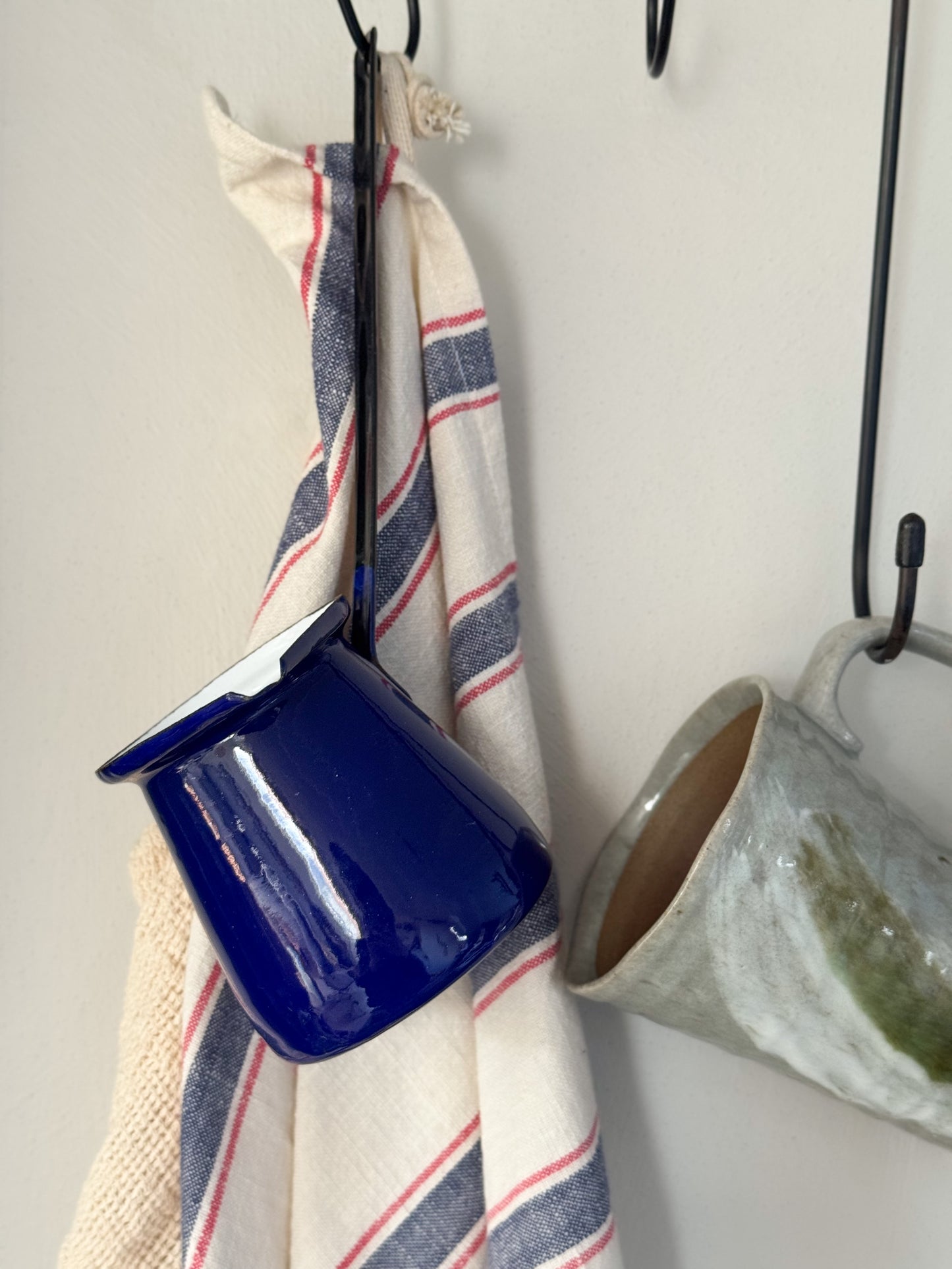 Vintage Cobalt Blue Enamel Milk Pot with Long Handle - Made in Yugoslavia