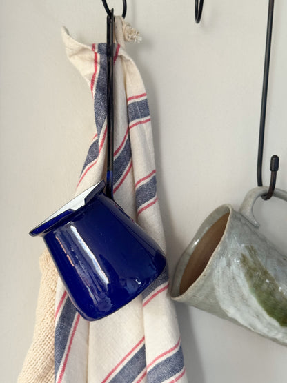 Vintage Cobalt Blue Enamel Milk Pot with Long Handle - Made in Yugoslavia