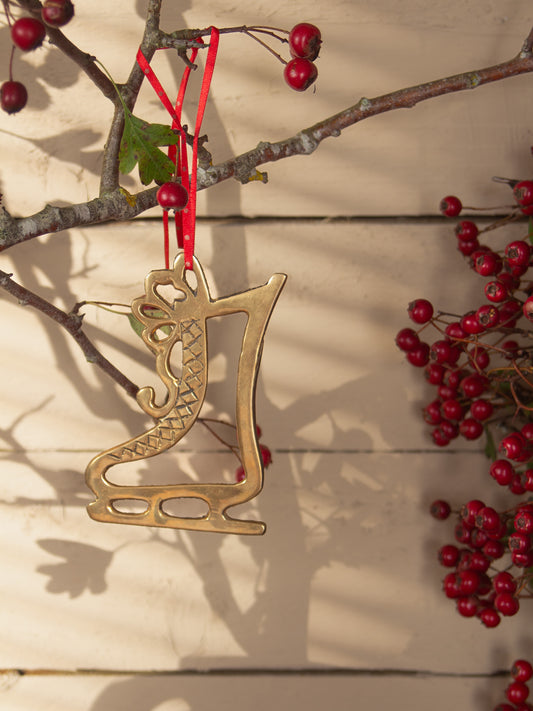 Vintage Solid Brass Christmas Decoration - Ice Skate