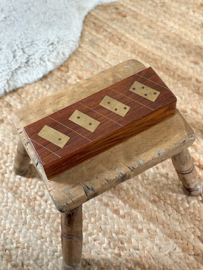 Vintage Indian Rosewood & Brass Inlay Dominoes Set