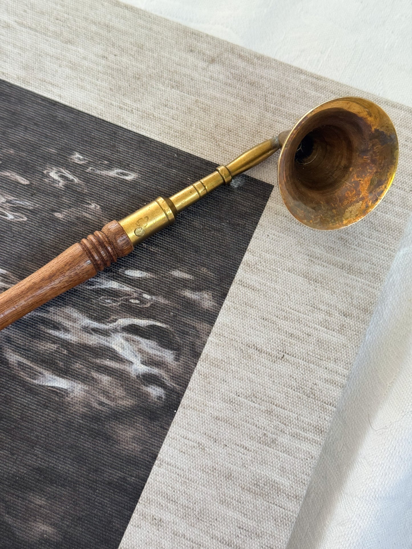 Antique Victorian Brass & Wood Handmade Candle Snuffer