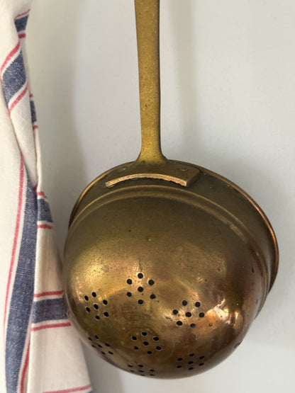 Vintage Solid Brass Long Handled Colander