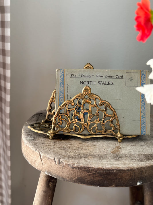 Vintage Solid Brass Letter Rack