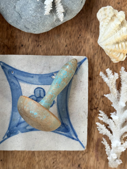 Vintage Wooden Darning Mushroom with Blue Chippy Paint