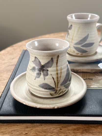 Vintage Pair of Hand-Thrown Studio Pottery Mugs & Saucers by Stanion Pottery