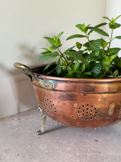 Antique French Copper Colander with Brass Feet