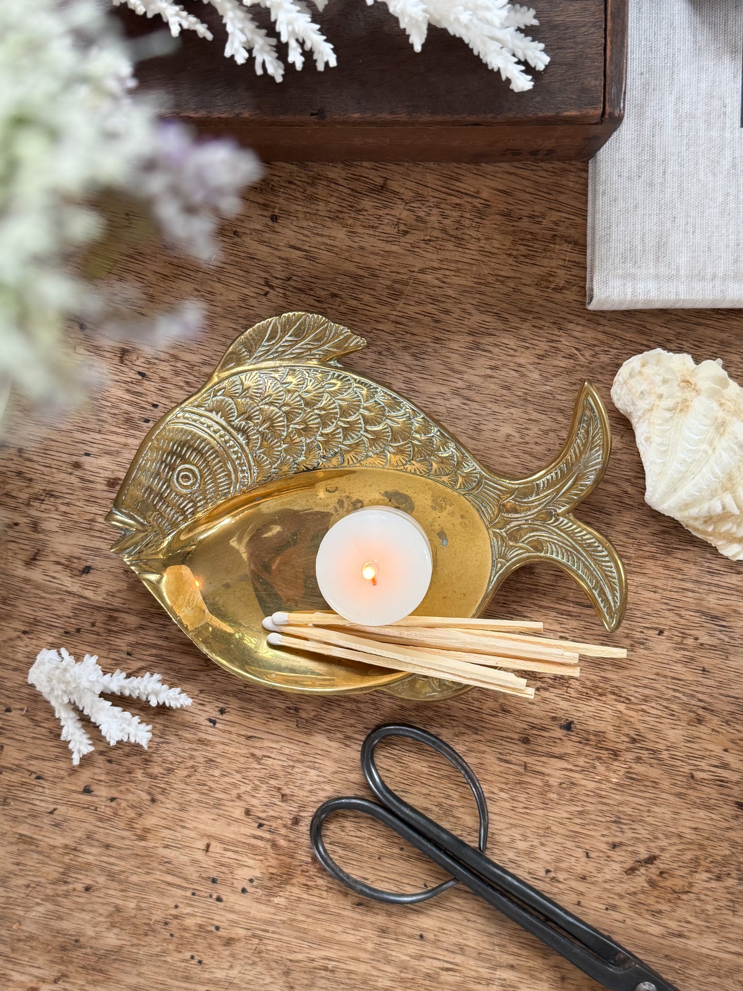 Vintage Solid Brass Fish Trinket Dish