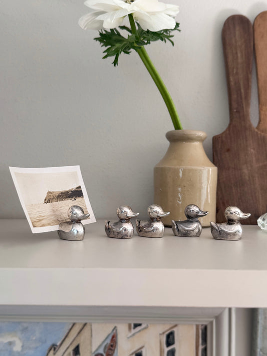 Vintage Midcentury Silver Plated Little Duck Place Card Holders - Set of 5