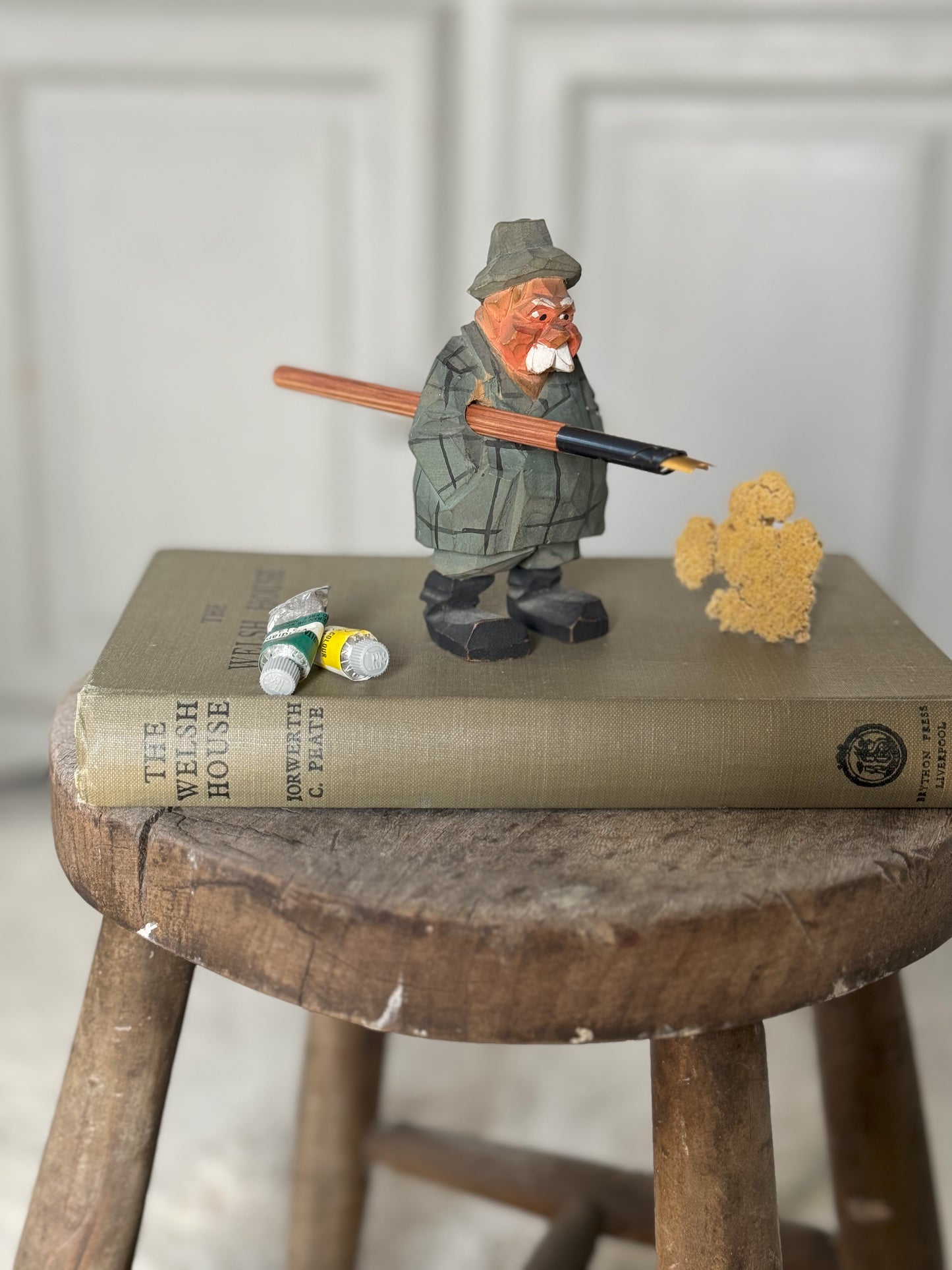 Hand-Carved Wooden ‘Old Chap’ Pencil Holder