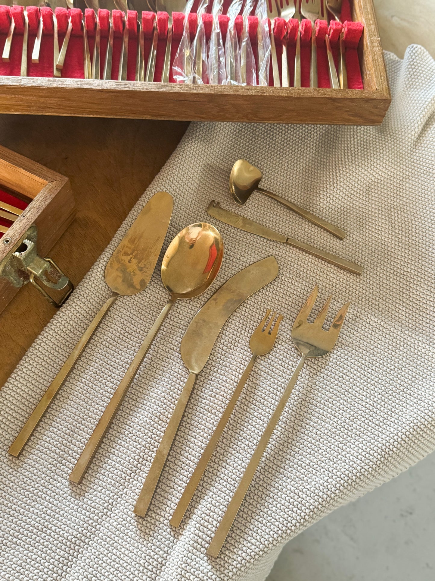 Vintage Midcentury Bronze Cutlery Canteen • Service for 12 Plus Serving Utensils • 156 Pieces