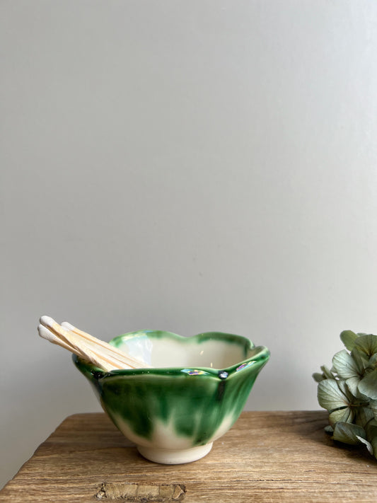 Vintage Beddgelert Pottery Green Drip Glaze Flower Sugar Bowl