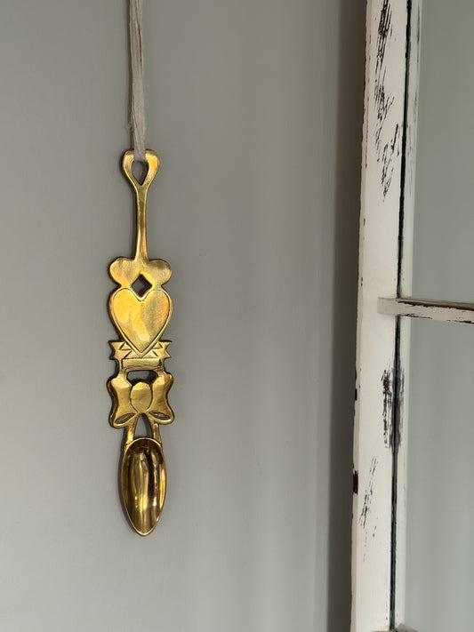 Vintage Solid Brass Love Spoon with Heart & Bow Detail