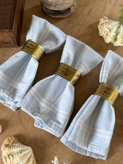 Vintage Brass Napkin Rings with Copper Ship’s Anchors (Set of 3)