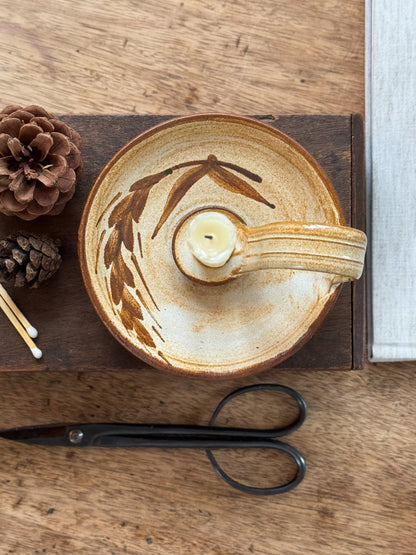 Vintage Studio Pottery Chamberstick, Bakehouse Pottery, Norfolk