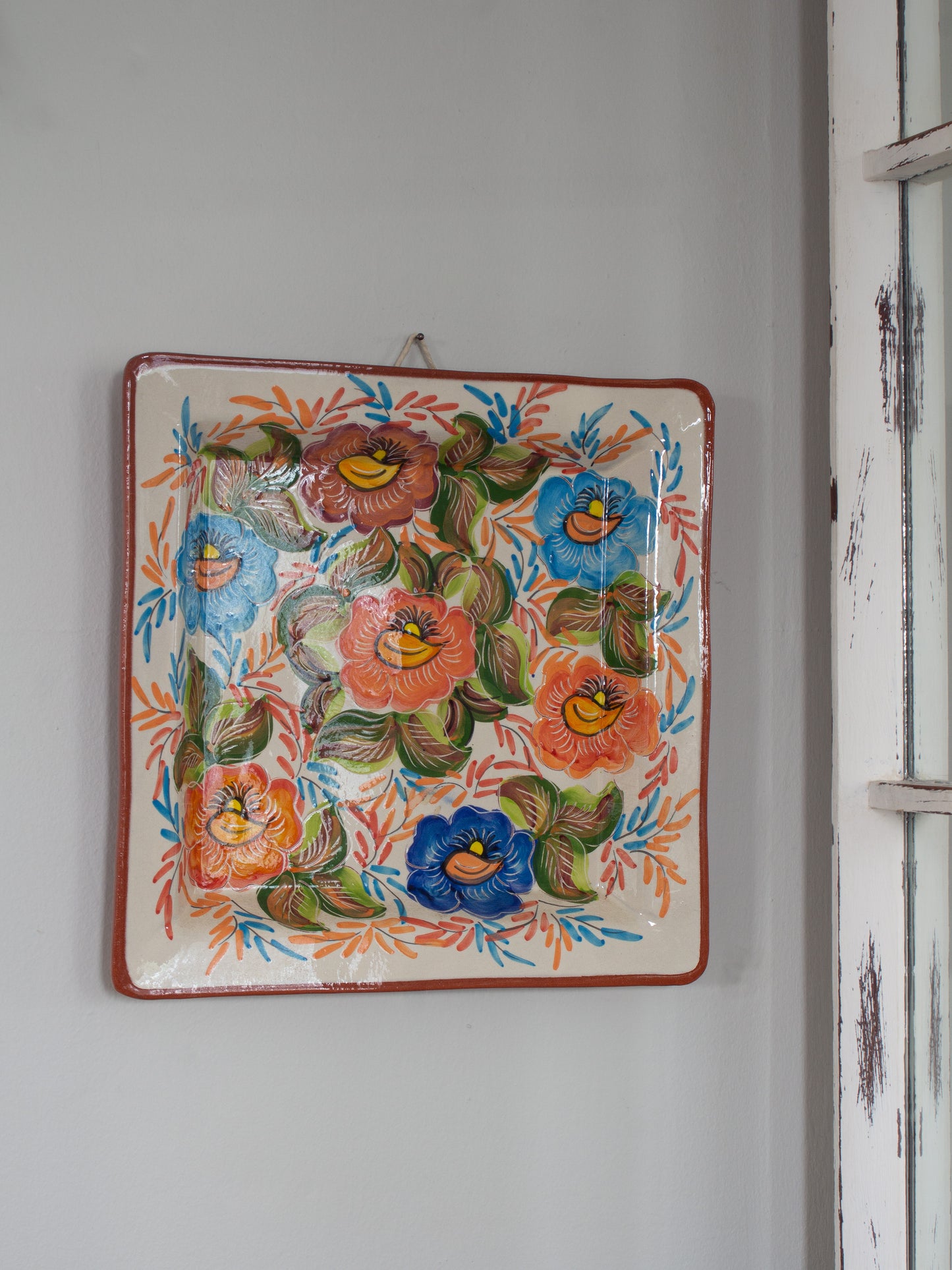 Vintage Portuguese Joaquim Lagareiro Hand-Painted Floral Wall Plate / Serving Platter