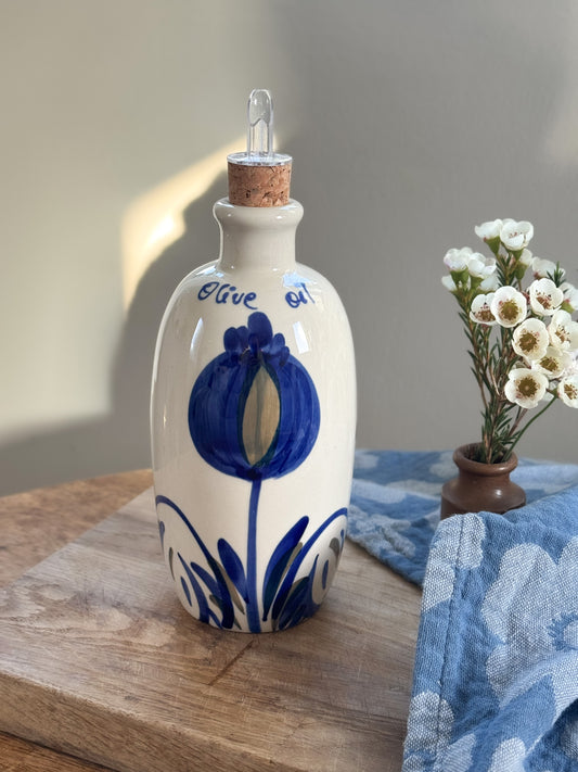 Contemporary Handmade Glazed Ceramic Olive Oil Bottle - Made in Spain