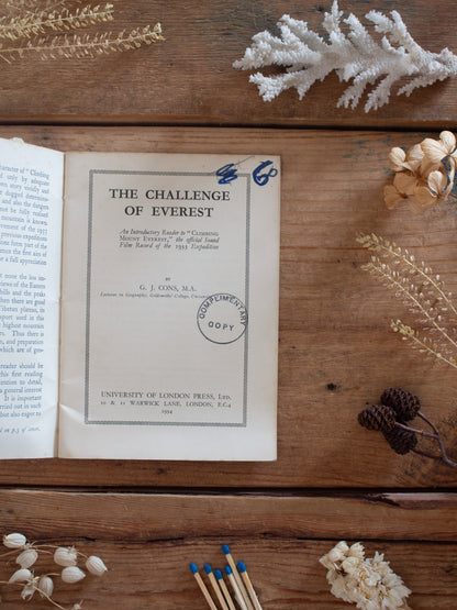 Very Rare 1934 The Challenge of Everest by George Joseph Cons - Original Clothbound Edition