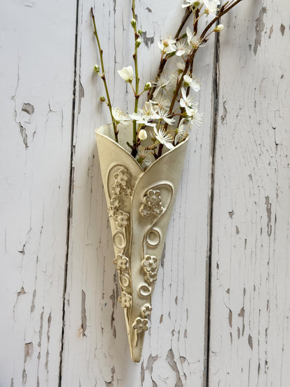 Vintage Handmade Studio Pottery Floral Wall Pocket Vase