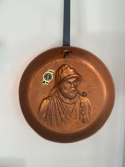 Vintage Midcentury French Copper Fisherman Wall Hanging