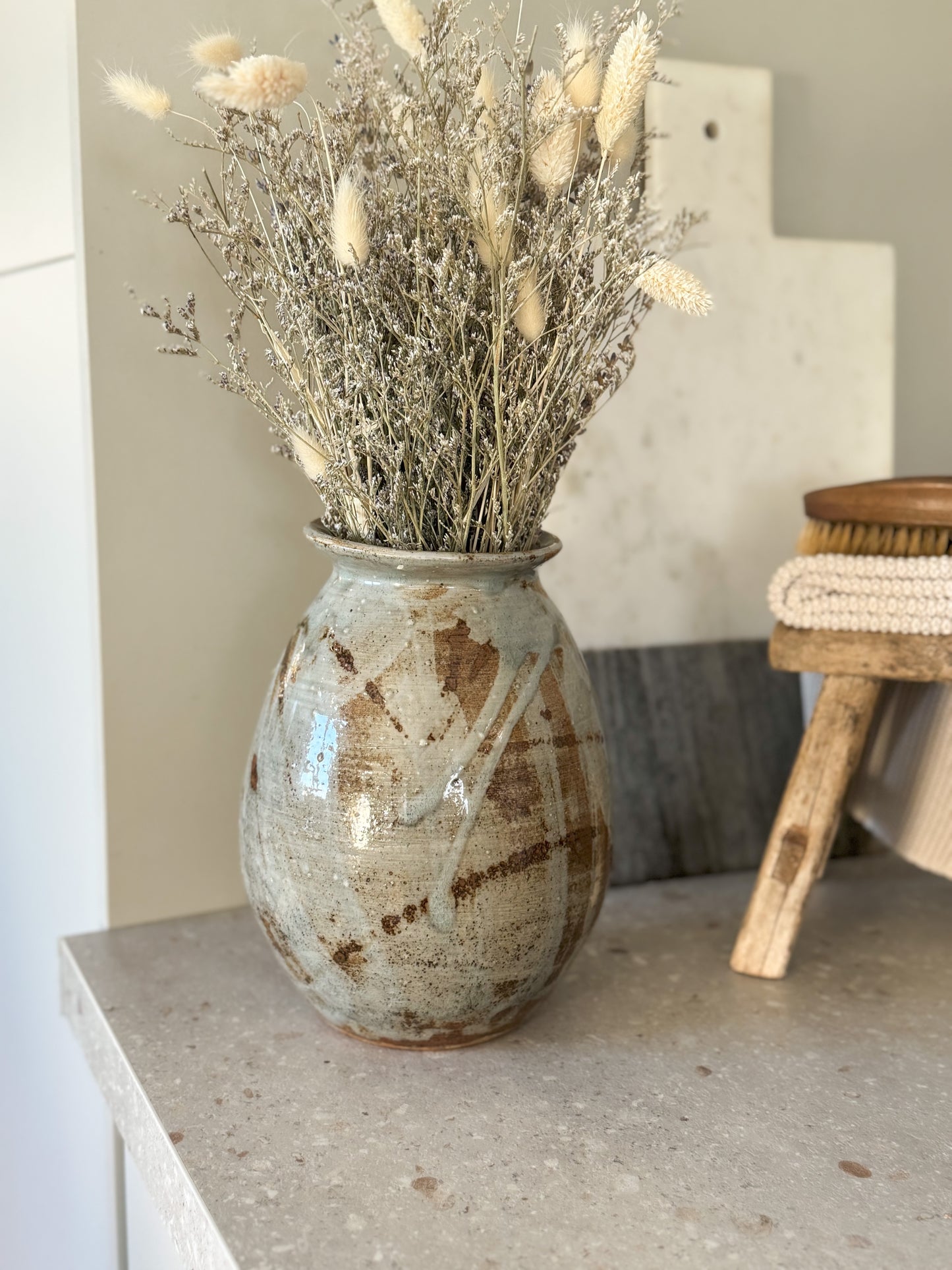 Large Abstract Studio Pottery Drip Glaze Vase