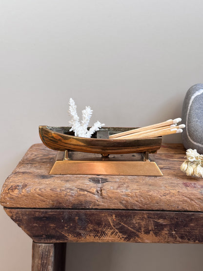 Vintage Solid Brass Model Boat Desk Tidy / Match Holder, c.1930s-1950s