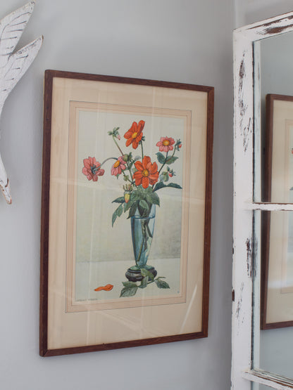Vintage 1970s Laurence Perugini Framed Floral Still Life Print