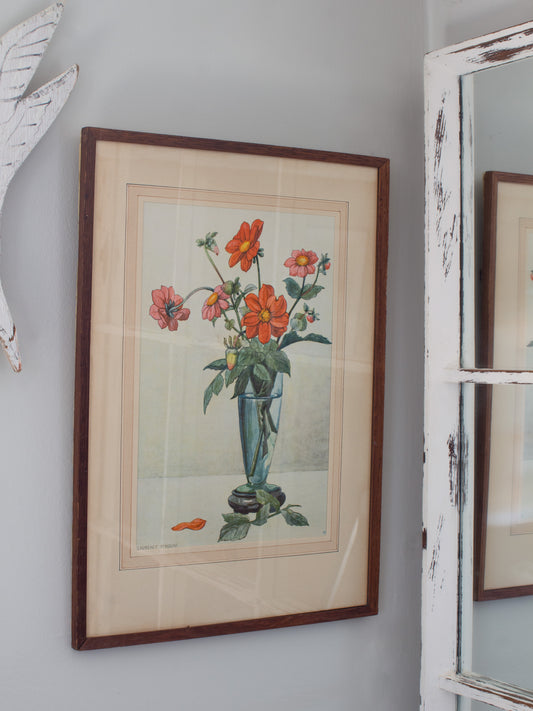 Vintage 1970s Laurence Perugini Framed Floral Still Life Print