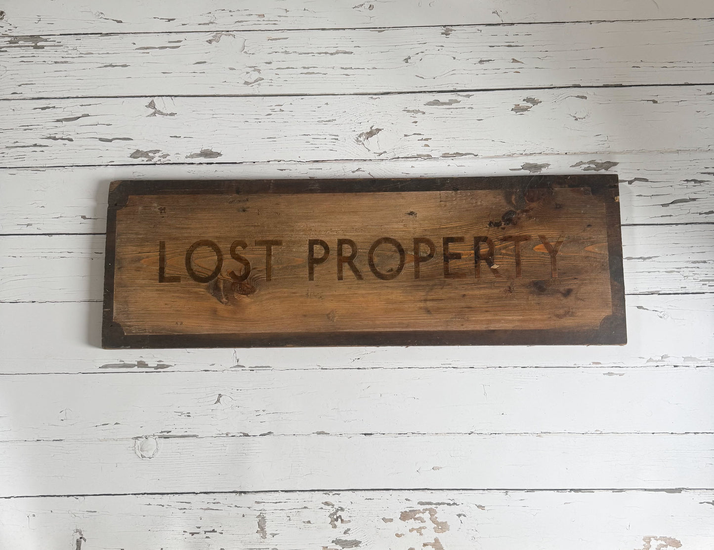 Vintage Large Handmade Wooden ‘Lost Property’ Sign from Railway Station or Public Building