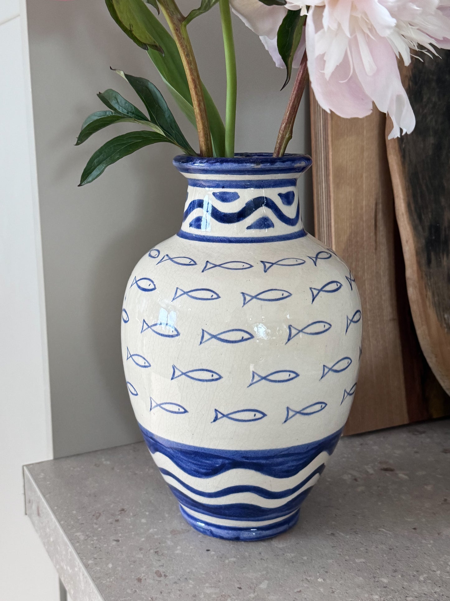 Large Vintage Mediterranean Studio Pottery Fish Vase