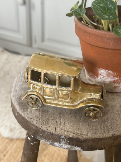 Vintage Solid Brass Car with Turning Wheels