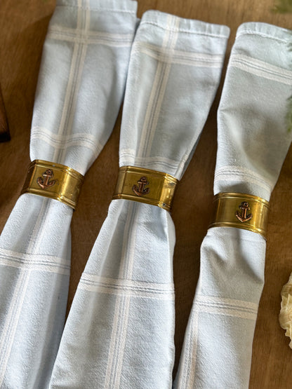 Vintage Brass Napkin Rings with Copper Ship’s Anchors (Set of 3)