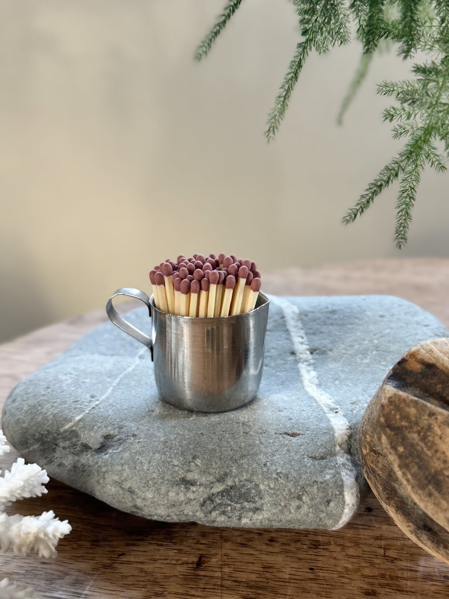 Vintage Midcentury Stainless Steel Match Pot Jug with Striker and Matches