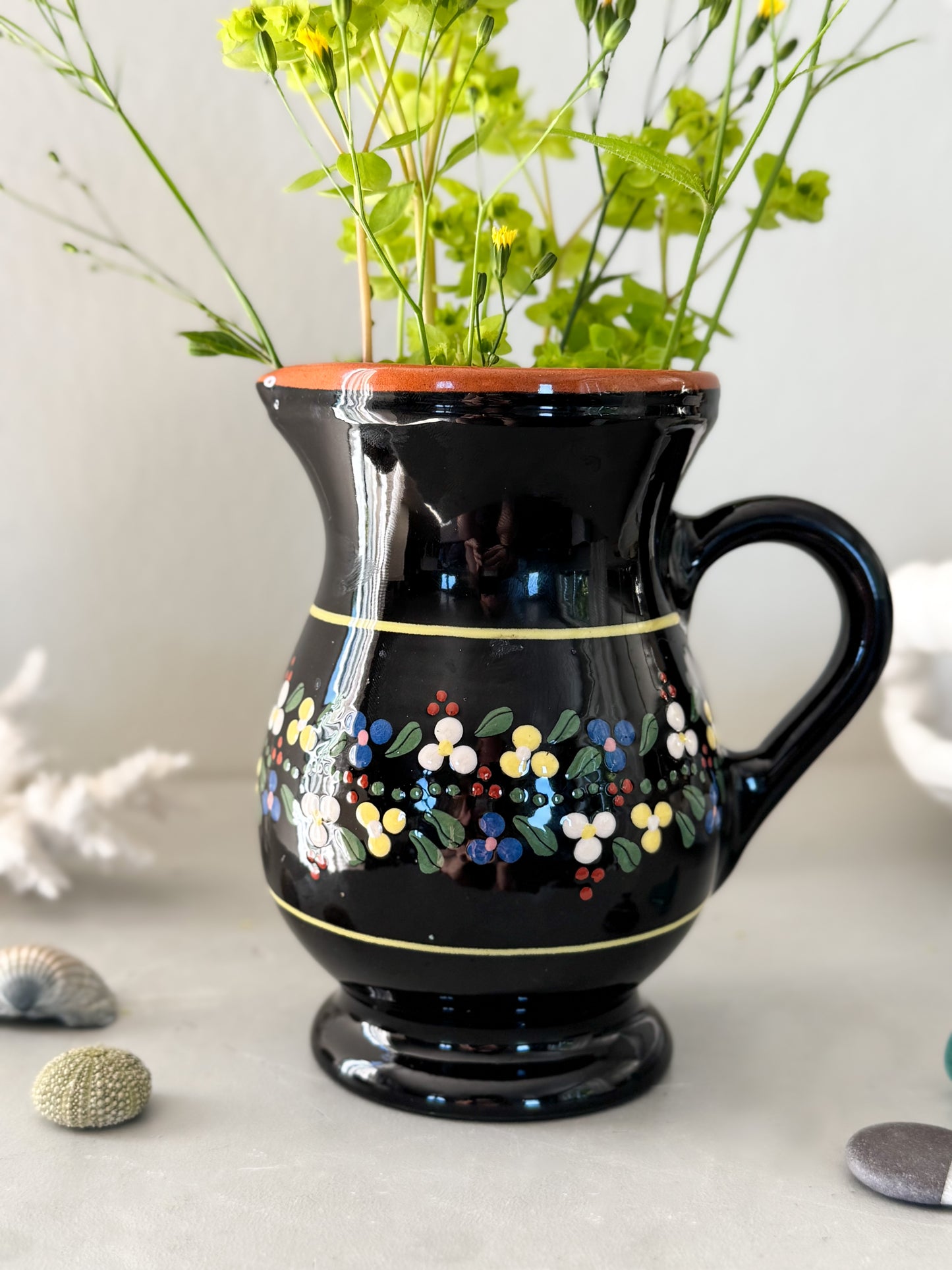 Vintage Hungarian Studio Pottery Floral Jug