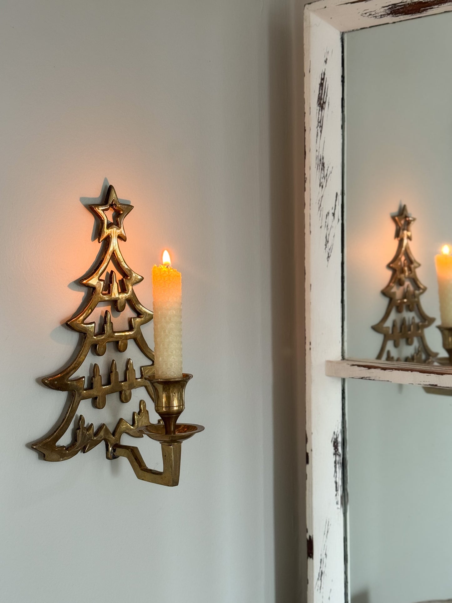 Vintage Solid Brass Christmas Tree Wall Sconce
