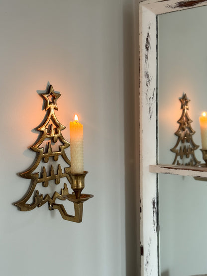 Vintage Solid Brass Christmas Tree Wall Sconce